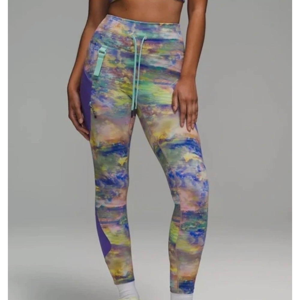 Lululemon High Rise Hiking Crop Leggings Altered‎ Nature Multi Pockets Purple 2